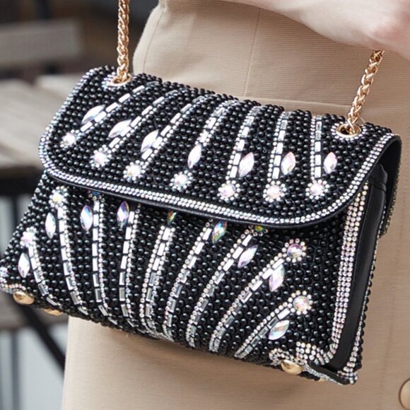 Neiman Marcus Rhinestone Firework Black Evening Shoulder Bag